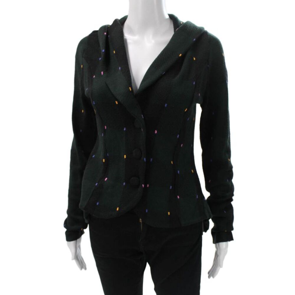 HWR Anthropologie Women Green Check Long Sleeve Basic Jacket Size S